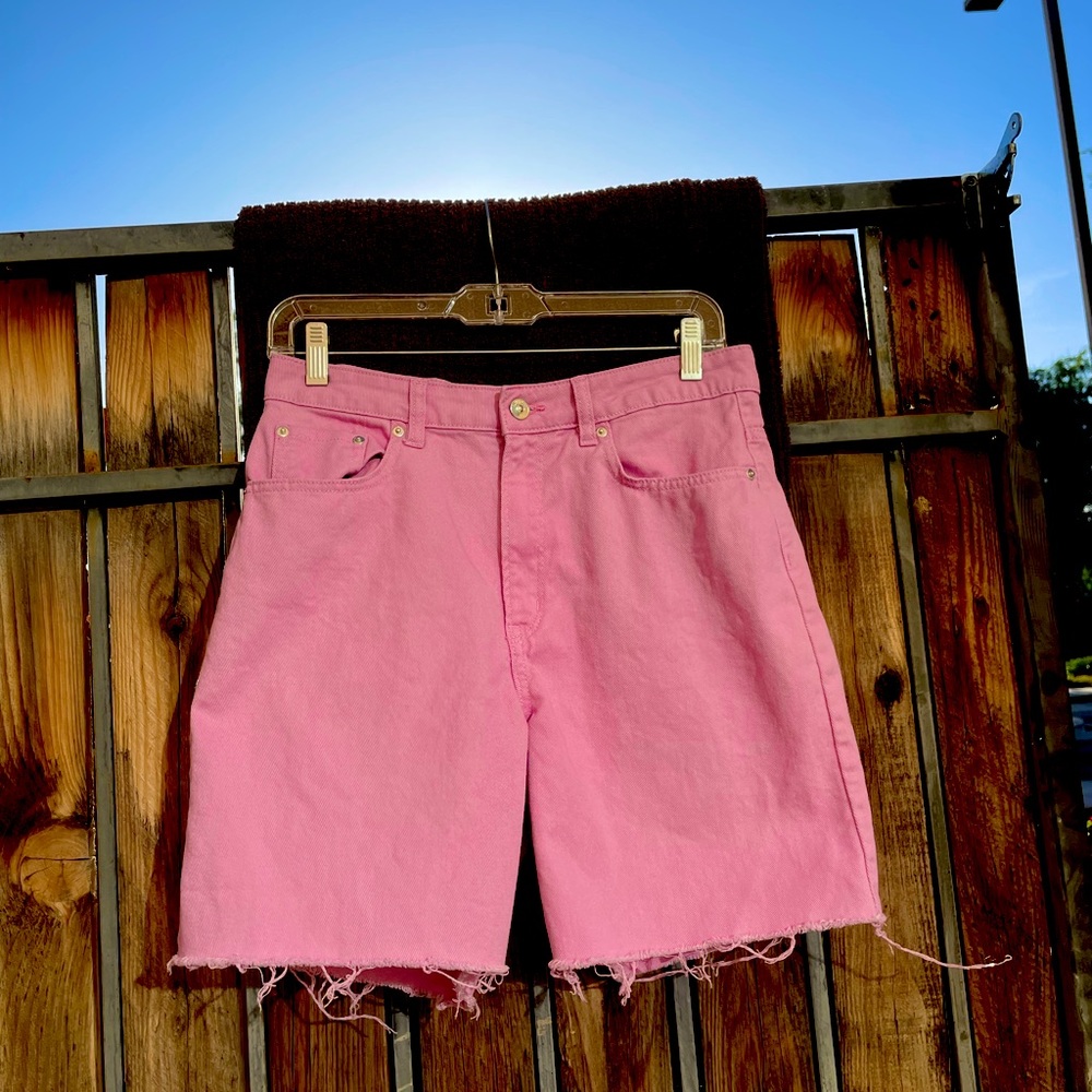 Pink High-Waisted Mom Shorts